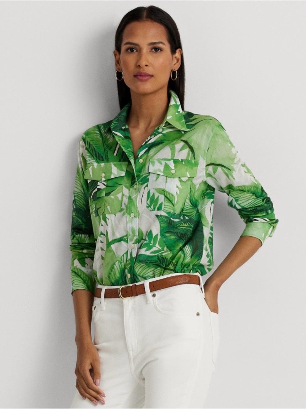 Lauren Ralph Lauren Palm Frond Cotton Voile Shirt Beach  Lightweigh
Sz Large